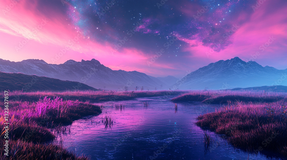 Fototapeta premium A beautiful landscape with a river and mountains in the background