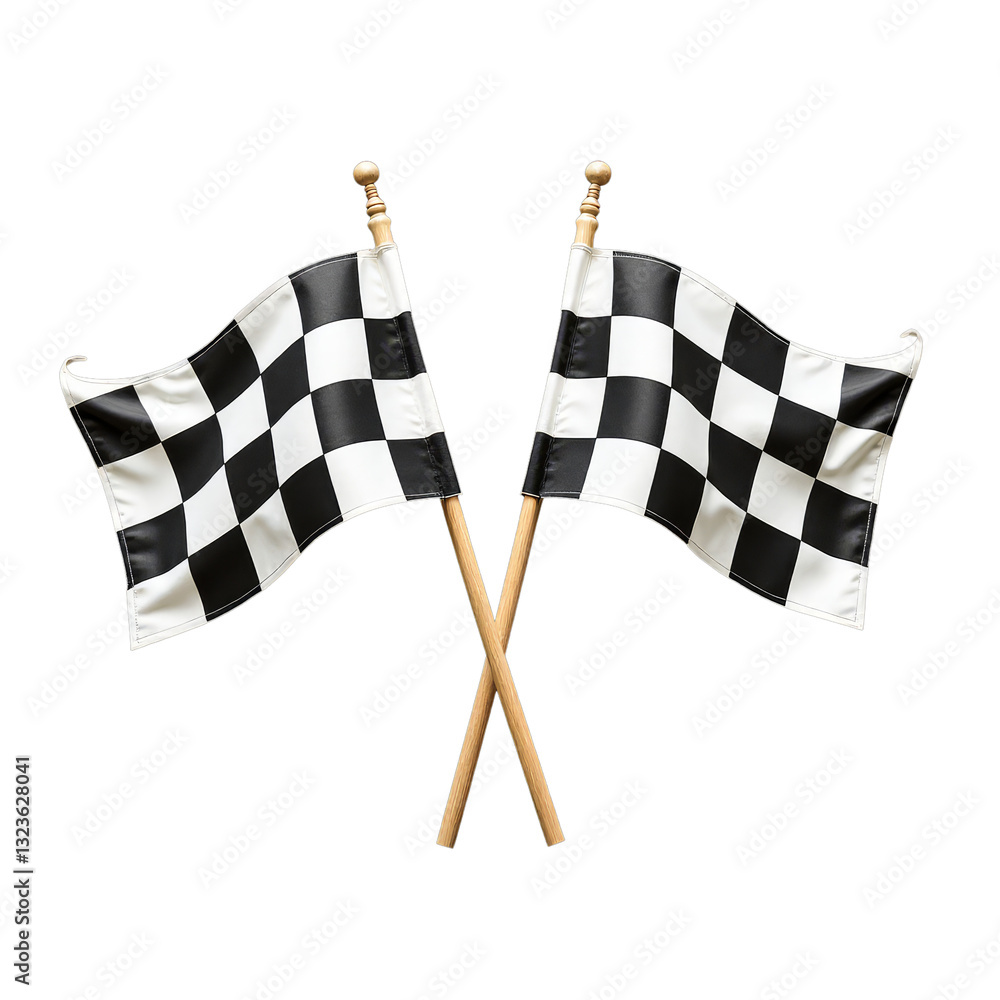 Two crossed checkered race flags, transparent background