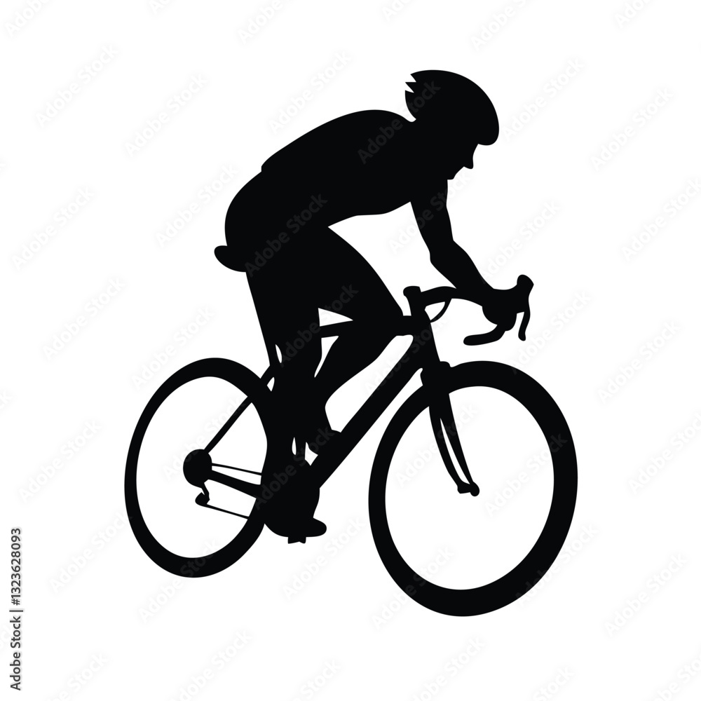 Fototapeta premium Sleek Cyclist Silhouette Vector Illustration: Forward-Leaning Racing Posture on Road Bike