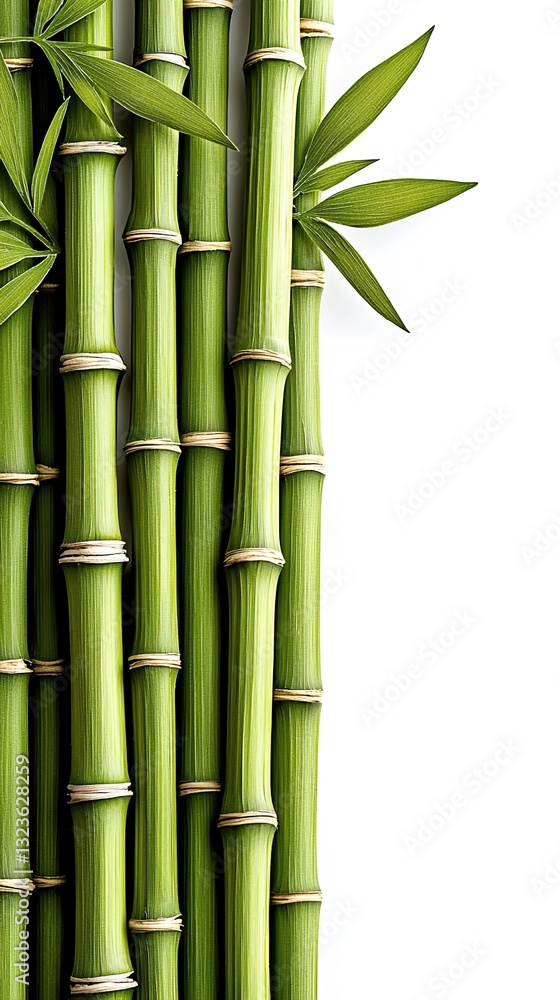 Naklejka premium Green bamboo stalks and leaves, cut out 