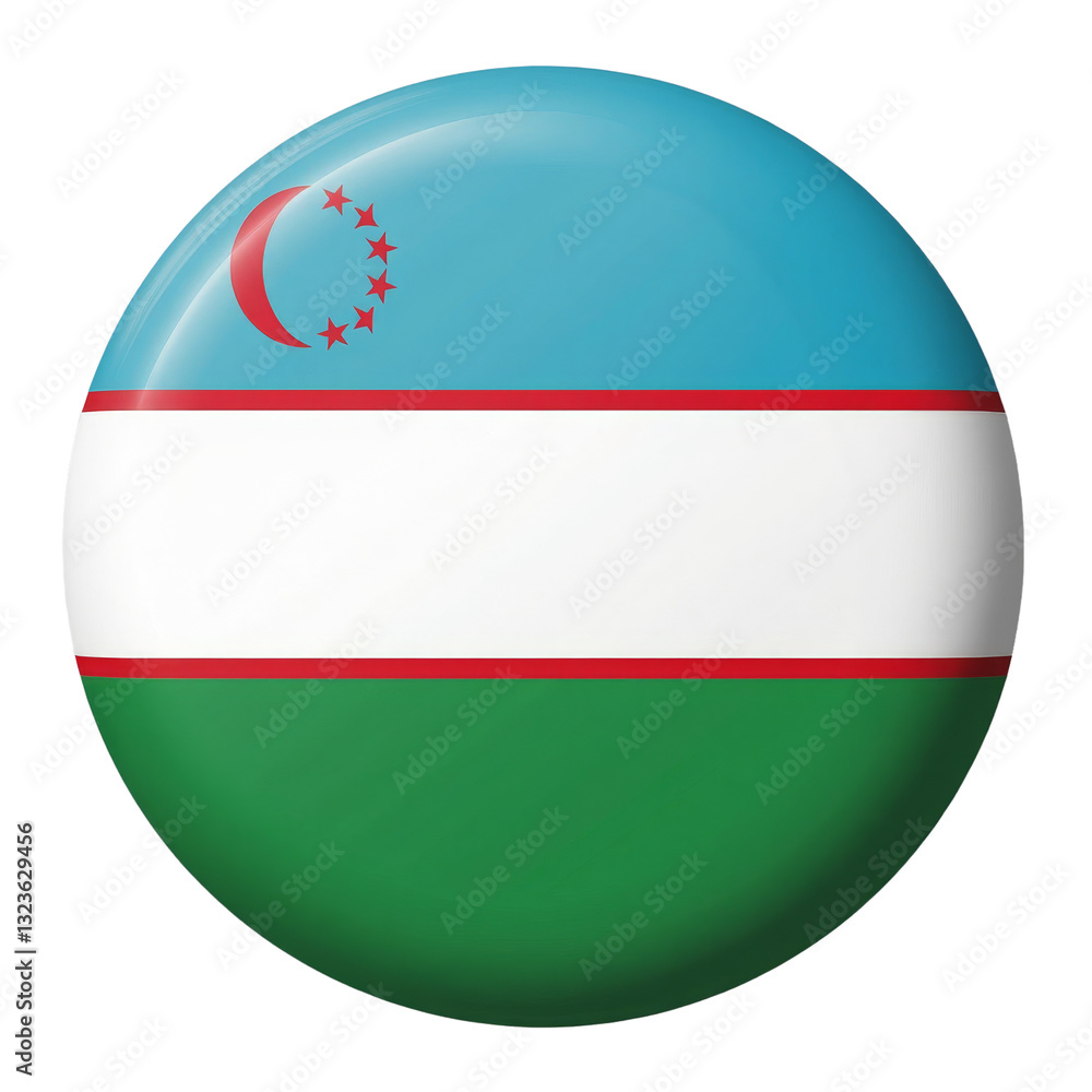Uzbekistan Flag Button with Crescent Moon and Stars, transparent background Uzbekistan Flag Button with Crescent Moon and Stars, transparent background