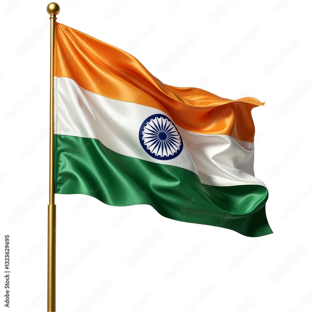 Waving national flag on a pole with transparent background