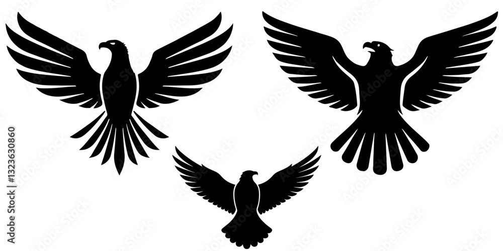 Naklejka premium Three black stylized eagle vectors.