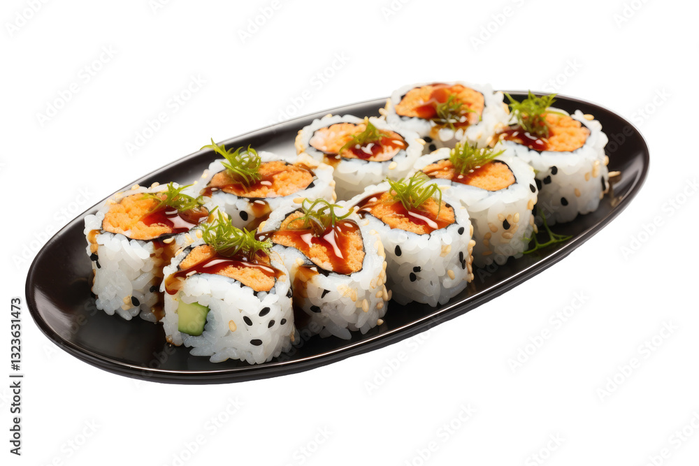 Fried Sushi Rolls Served With Fresh Green Garnish on transparent background Fried Sushi Rolls Served With Fresh Green Garnish on transparent background