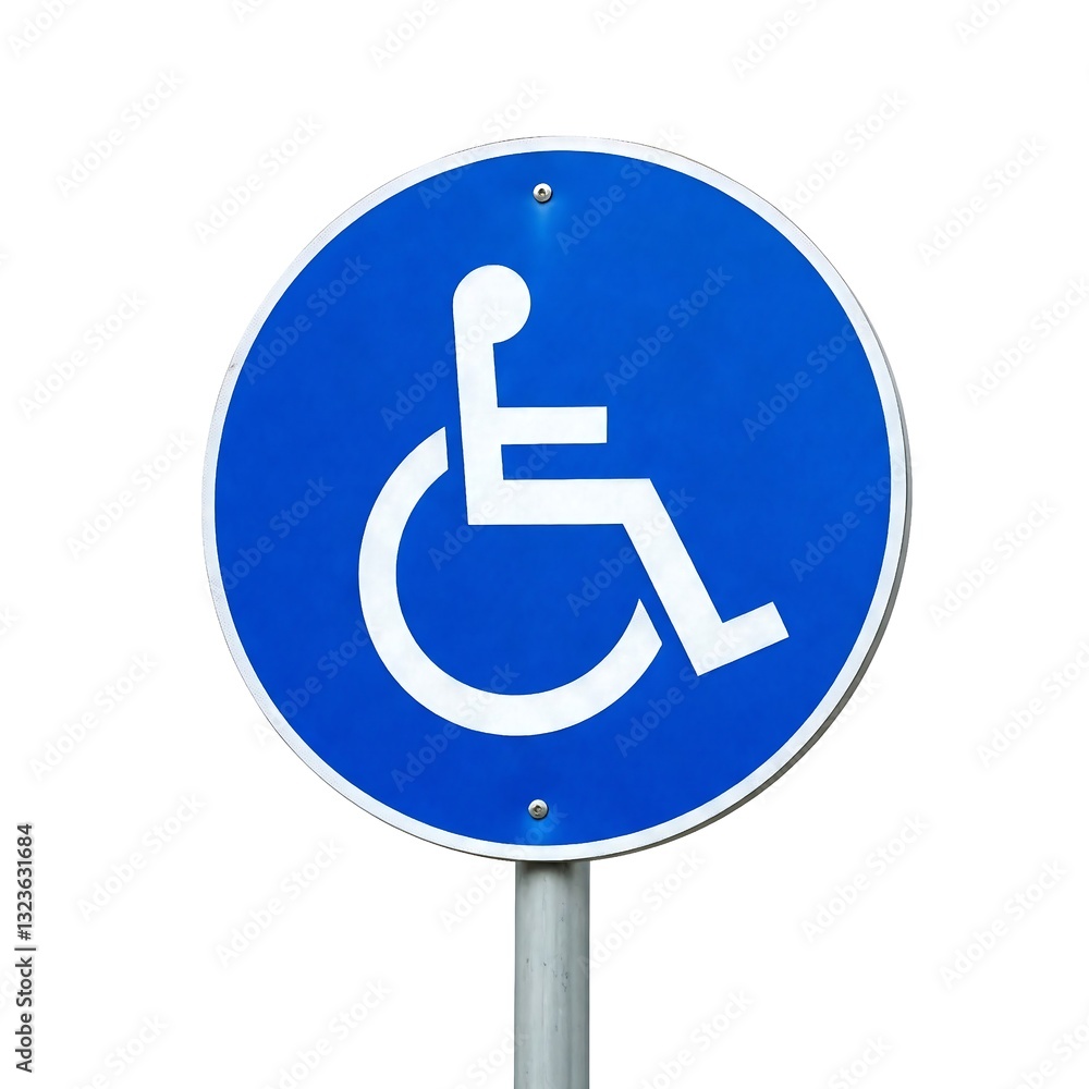 Blue round disabled or handicap parking sign isolated on white background Blue round disabled or handicap parking sign isolated on white background