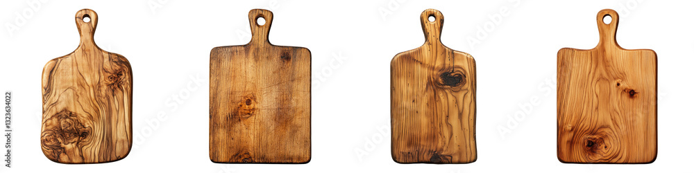 Fototapeta premium Wooden cutting boards with unique grain patterns on transparency background