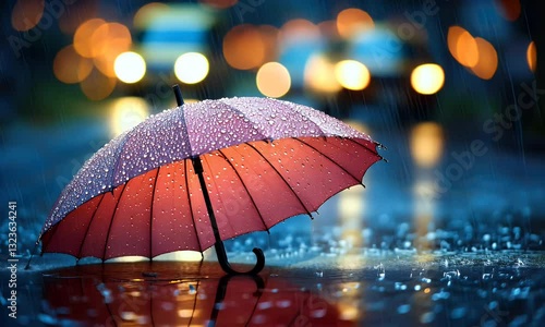 Wallpaper Mural A vibrant red umbrella adorned with raindrops stands against a blurred bokeh background in the rain. Torontodigital.ca