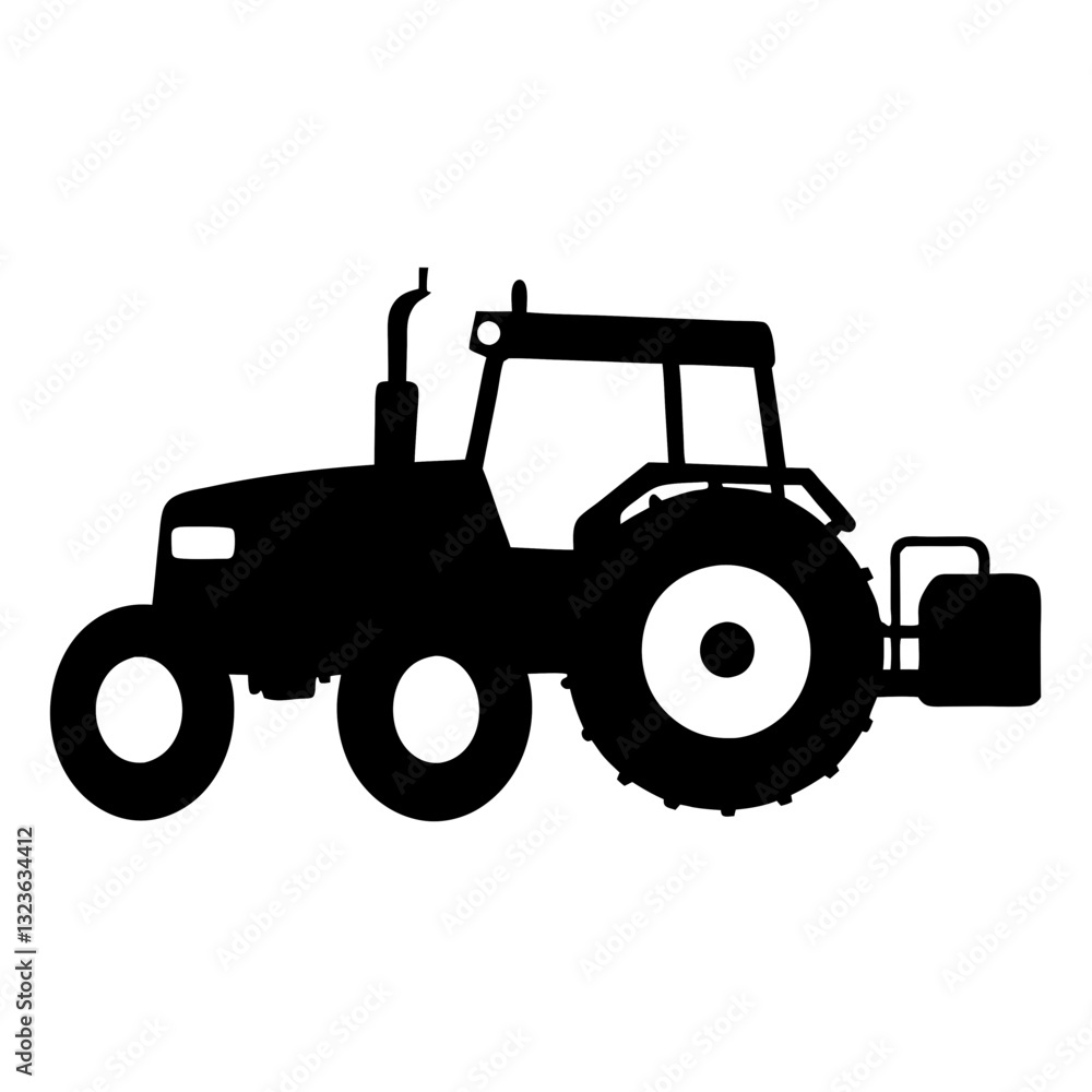 Naklejka premium A monochromatic, flat illustration of a tractor, with a focus on the main components such as the tractor's body
