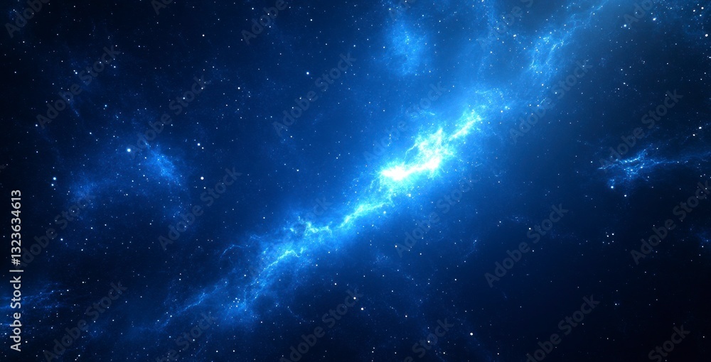 Naklejka premium Glowing Nebula and Starfield in Deep Blue Space Exploration Concept