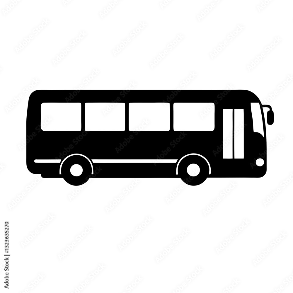 A simple, black and white illustration of a bus A simple, black and white illustration of a bus