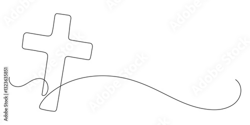 Cross. Continuous line drawing. Christianity religion concept. Frame border.