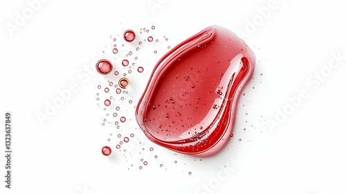 Red Glossy Swash Smear with Drops on White Background for Cosmetics and Design