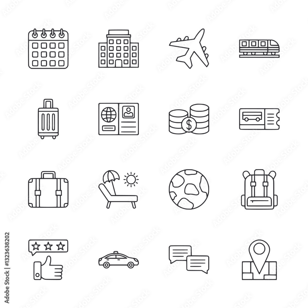 Fototapeta premium A set of icons for travel and transportation