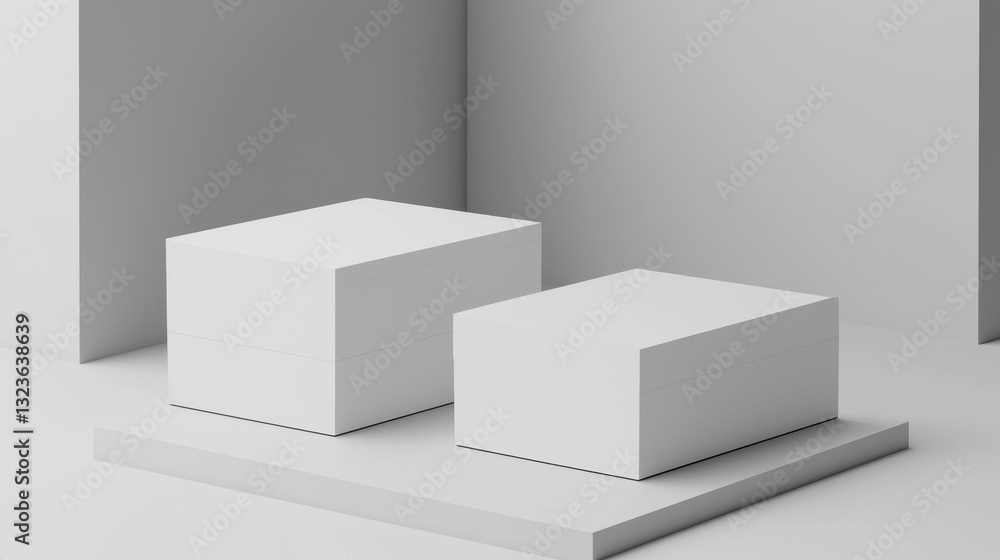 Minimalist Display of Two White Boxes on a Clean Gray Background Minimalist Display of Two White Boxes on a Clean Gray Background