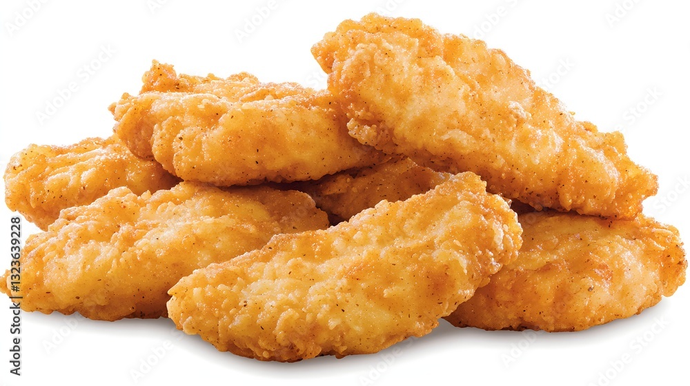 Golden Brown Crispy Chicken Nuggets Piled Up on a White Background Ready to Serve Golden Brown Crispy Chicken Nuggets Piled Up on a White Background Ready to Serve