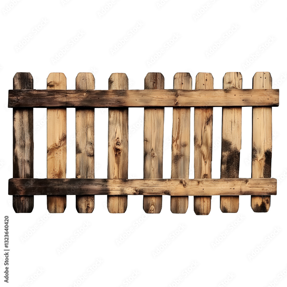 Obraz premium Wooden Pallet Fence Isolated on White Background for Rustic or Outdoor Themes
