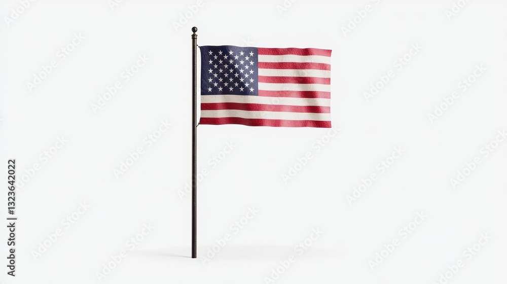 American Flag Waving on a Flagpole with Clear Background American Flag Waving on a Flagpole with Clear Background