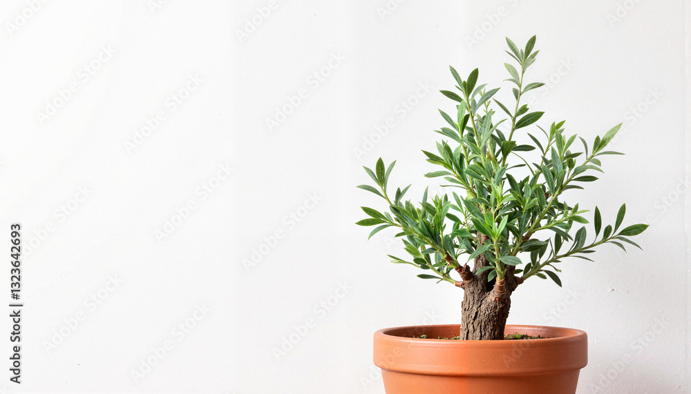Fototapeta premium Potted olive tree against a plain white background