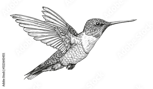 Hummingbird vector illustration, black and white engraving, tropical bird art, hand-drawn hummingbird, ink sketch, bird silhouette, colibri sketch, vintage bird drawing