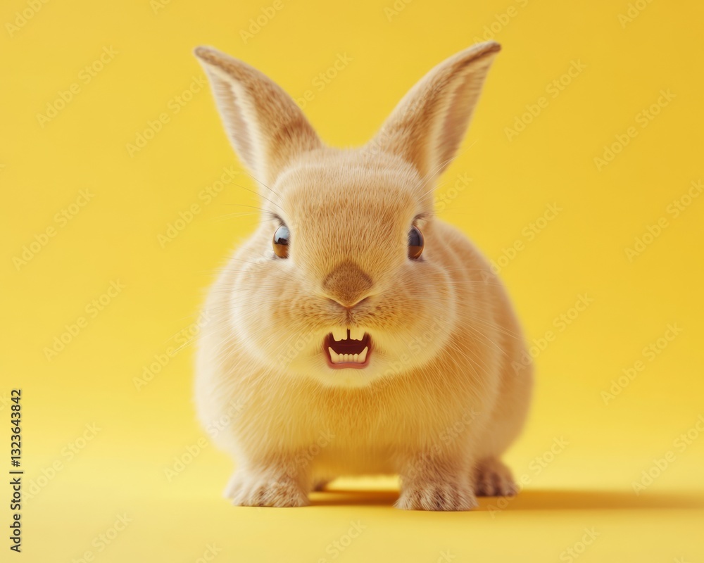 An angry bunny in a minimalistic style, set against a yellow background, captured in photorealistic detail. An angry bunny in a minimalistic style, set against a yellow background, captured in photorealistic detail.