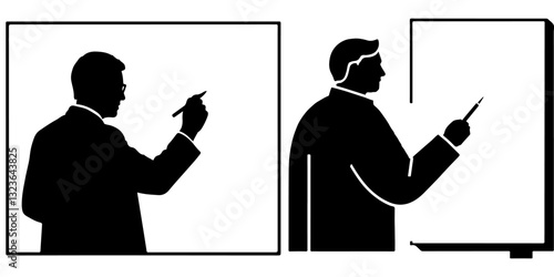 Two vector of people pointing at a board.