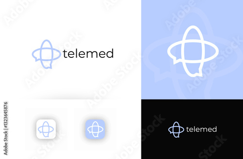 Telemedicine logo with medical cross, symbolizing digital healthcare and online consultations. Suitable for telehealth, virtual clinics, online pharmacies, healthcare apps. Vector logo concept