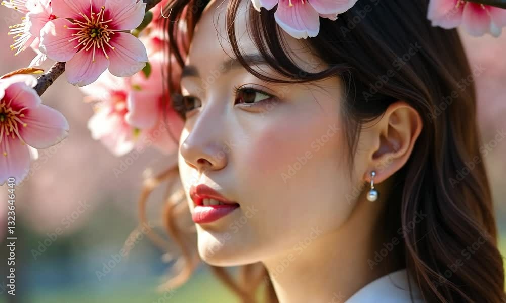 Portrait of a Woman’s Face with Cherry or Apple Blossoms Portrait of a Woman’s Face with Cherry or Apple Blossoms