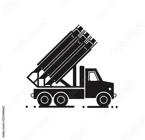 Multiple Rocket launcher vehicle icon vector in black color with white background