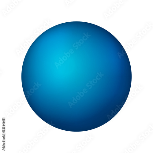 Glass blue ball or precious pearl. Glossy realistic ball, 3D abstract vector illustration highlighted on a white background. Big metal bubble with shadow.