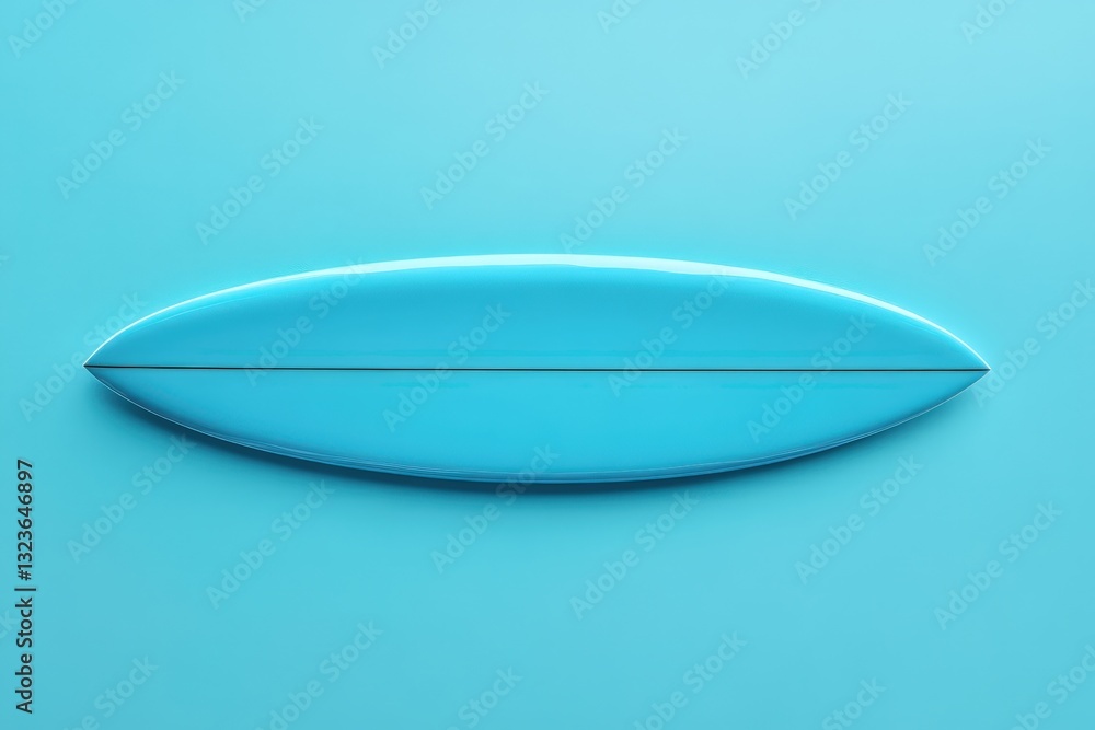 A Blue Surfboard Lying Horizontally On a Blue Background A Blue Surfboard Lying Horizontally On a Blue Background