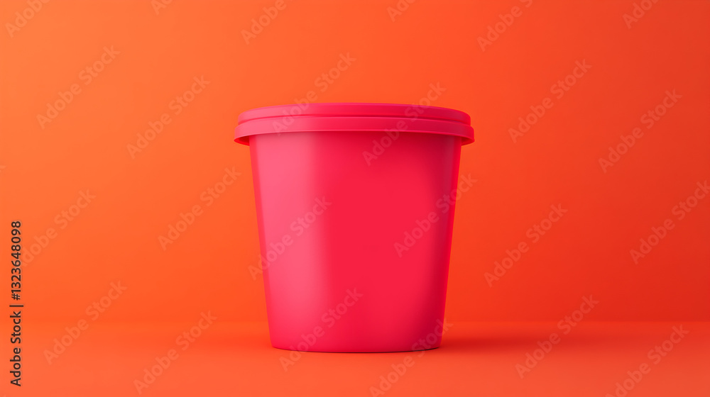 Vibrant pink bucket on orange background minimalist studio photography Vibrant pink bucket on orange background minimalist studio photography