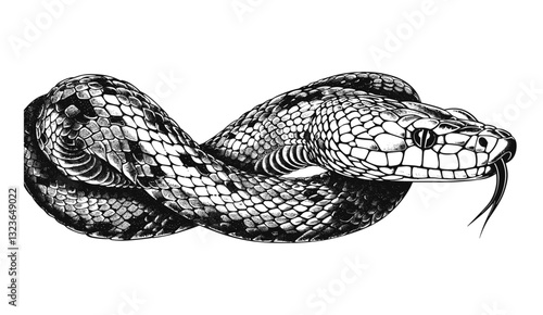 Vector illustration, vintage snake engraving, reptile art, serpent sketch, black and white cobra silhouette, viper design, wildlife, hand drawn image, animal vector, snake ink drawing