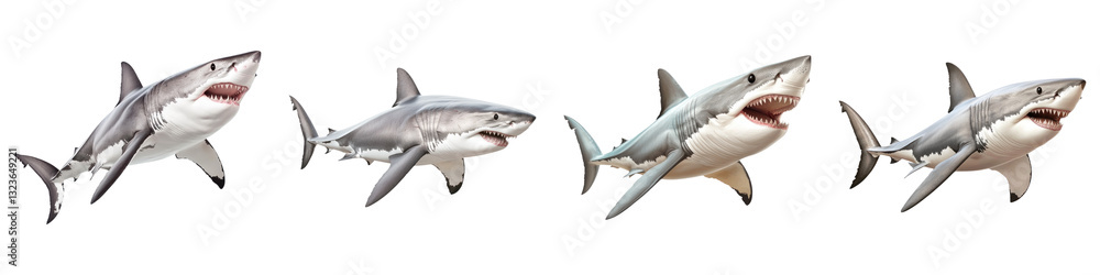 Naklejka premium Great white sharks isolated on transparency background, showcasing their fierce expressions