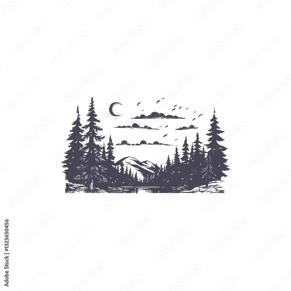 Fototapeta premium Mountain forest logo style icon design template vector illustration