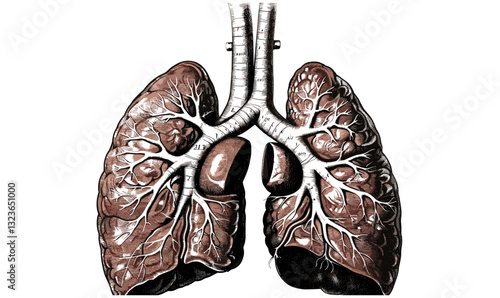 Bilde på lerret Vintage heart and lungs anatomy vector, transparent background, classic medical
