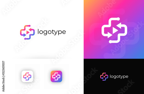 Telemedicine logo with medical cross, symbolizing digital healthcare and online consultations. Suitable for telehealth, virtual clinics, online pharmacies, healthcare apps. Vector logo concept