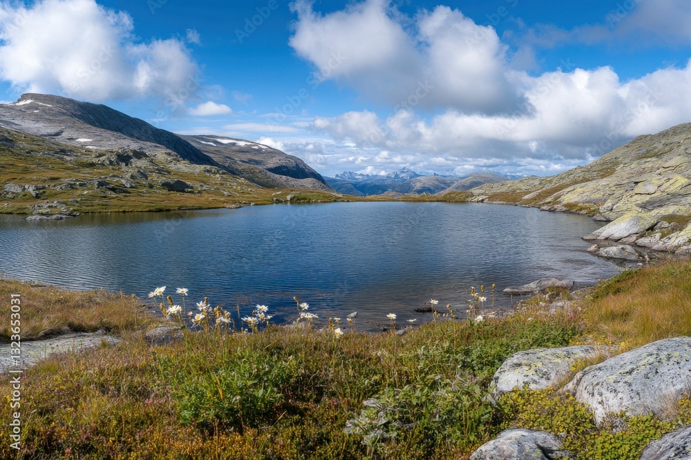 Fototapeta premium Trolltunga Norwegen - Vacation Hike in Norway. Fiord Fish Rock Panorama