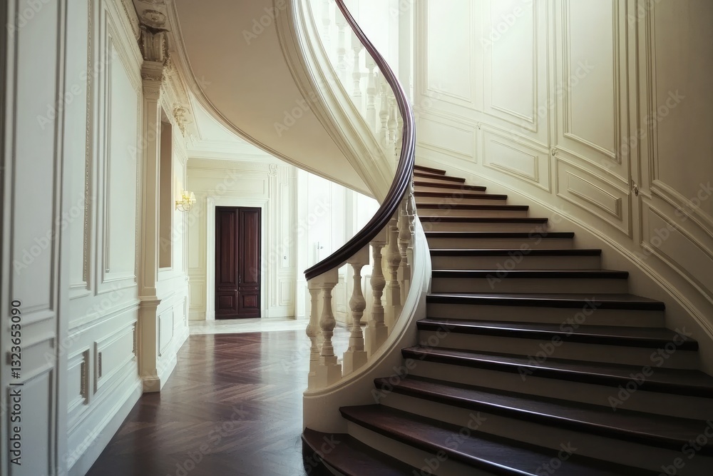 Obraz premium Luxurious spiral staircase in a grand hall with elegant details