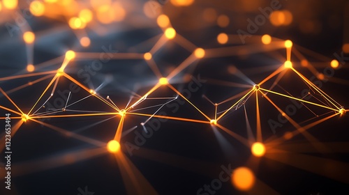 Abstract Orange Network Connection: Data Science, Artificial Intelligence, Neural Network, and Technology Concept Illustration.