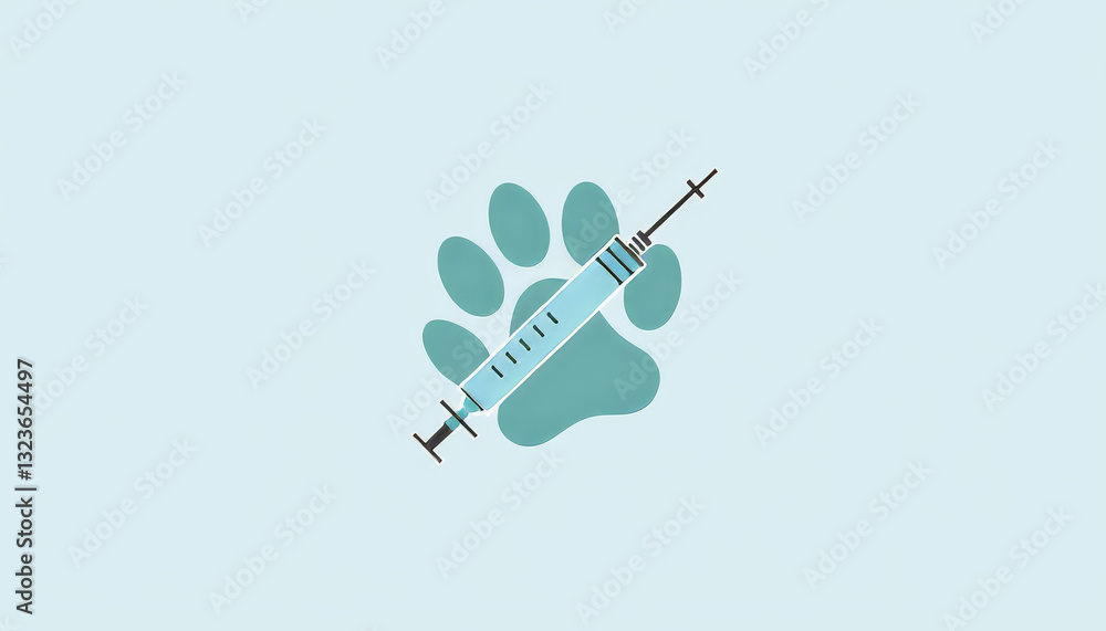Syringe and paw print icon, representing pet health and vaccination Syringe and paw print icon, representing pet health and vaccination