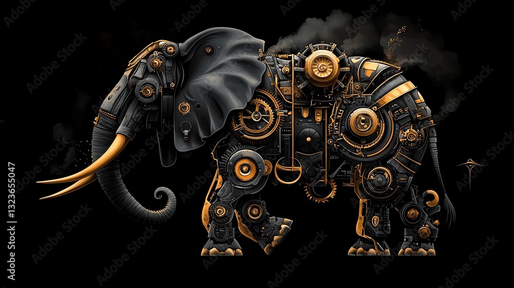 Obraz premium Steampunk Elephant A Majestic Machine of Gears and Steam, a Masterpiece of Mechanical Art