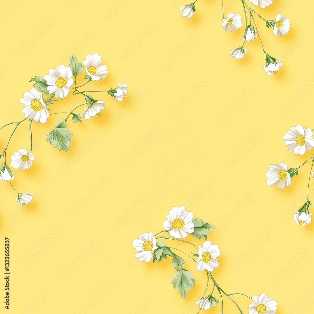 Obraz premium Gentle Chamomile Flowers in a Delicate Arrangement on a Sunny Background Pattern Floral Design
