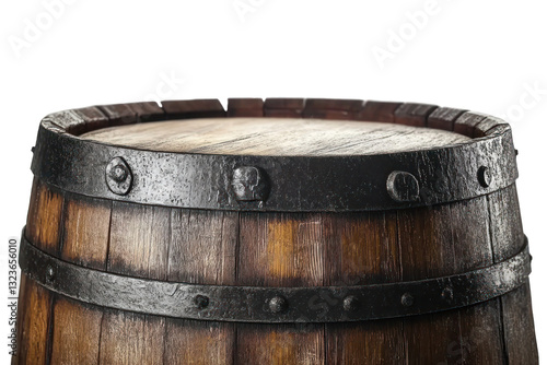 wooden barrel with iron rings isolated