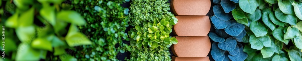 Fototapeta premium Urban Green Revolution Modular Vertical Herb Garden - Sustainable Living Design for Compact Spaces, Eco-Conscious Food Production and Modern Biophilic Architecture