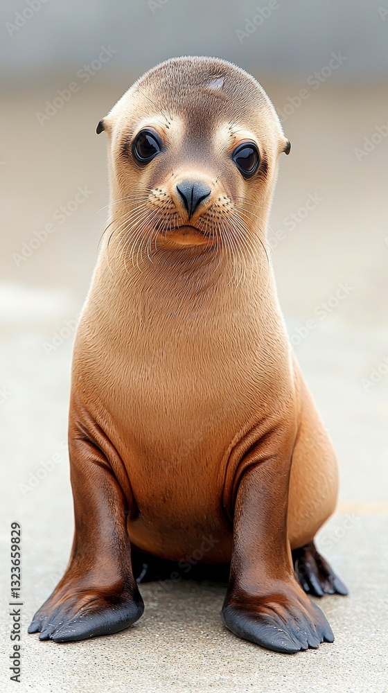 Fototapeta premium Adorable Tan and Brown Sea Lion Pup on Sandy Beach