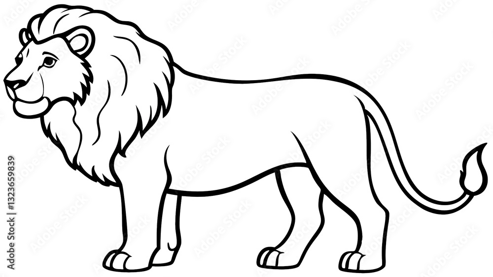 A Majestic Lion, King Of The Jungle, Stands Proud In A Simple Line Drawing Style, Showcasing Its Strength And Regal Bearing A Majestic Lion, King Of The Jungle, Stands Proud In A Simple Line Drawing Style, Showcasing Its Strength And Regal Bearing
