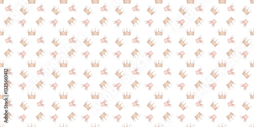 Seamless  birthday pattern with crowns for Prince and Princess on a white  background. Ideal for  birthday, party, children party,  gifts, home decor, Baby shower, holiday