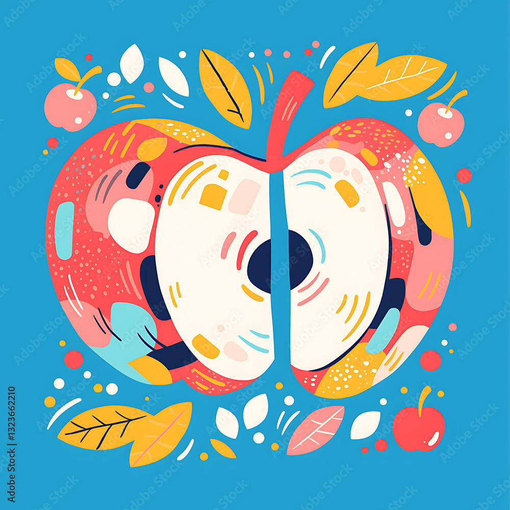 Fototapeta premium Apple picture cartoon 2D, a beneficial fruit, is used as an illustration for advertising.