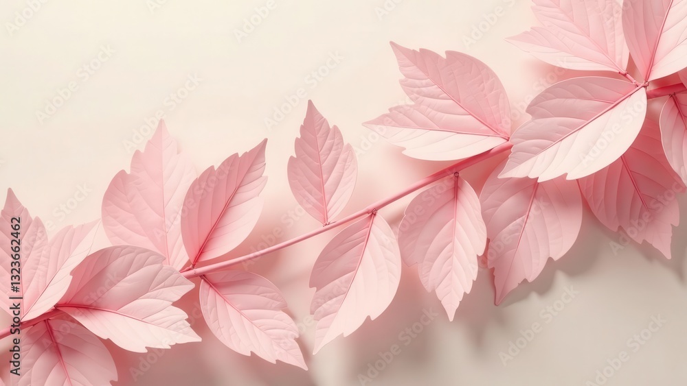 Fototapeta premium Delicate Pink Leaf Branch on Pale Background A Serene Floral Design Element for Elegant Projects