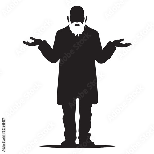 Perplexed Shrugging Oldman silhouette, baffled by the situation - Oldman illustration - Minimalist Shrugging Oldman vector - Confused figure
